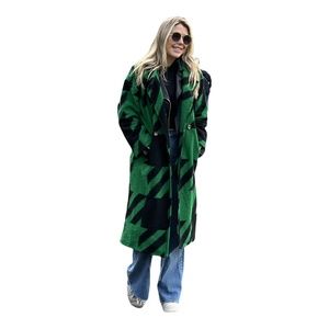 Parisian Elegance Unleashed: Green and Black Coat, Size M.